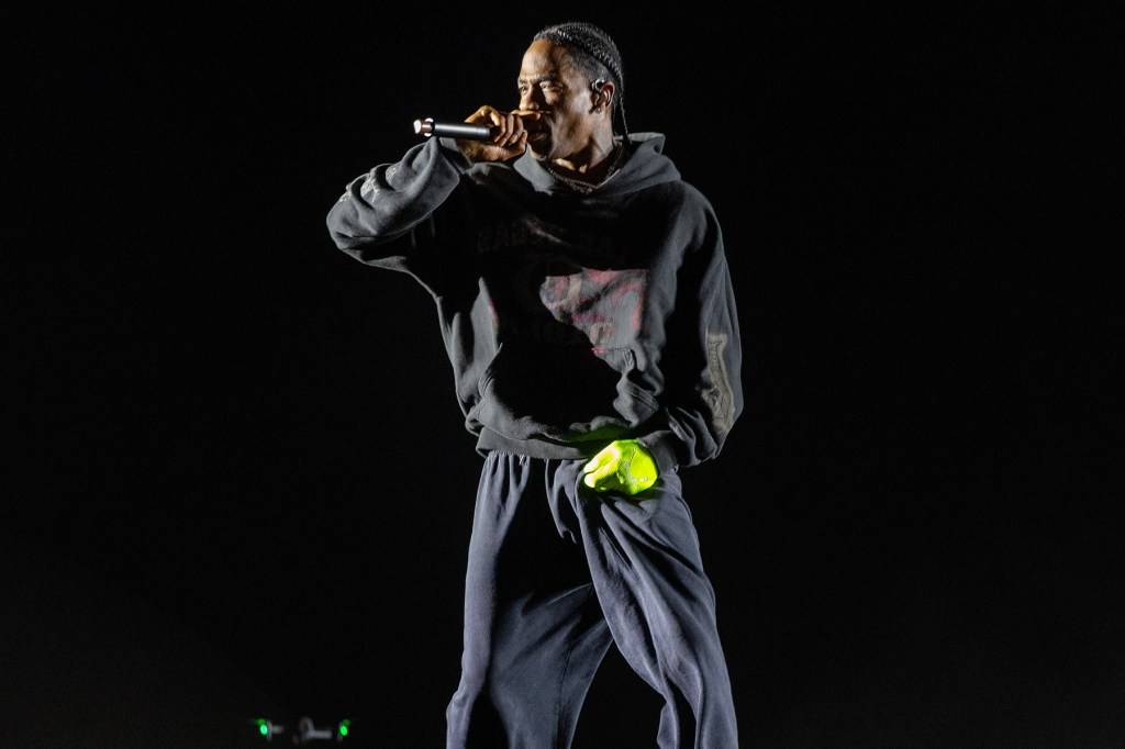 Special guest Travis Scott performs during Young Thug's set at the 2025 Lyrical Lemonade Summer Smash at SeatGeek Stadium on June 22, 2025 in Bridgeview, Illinois.